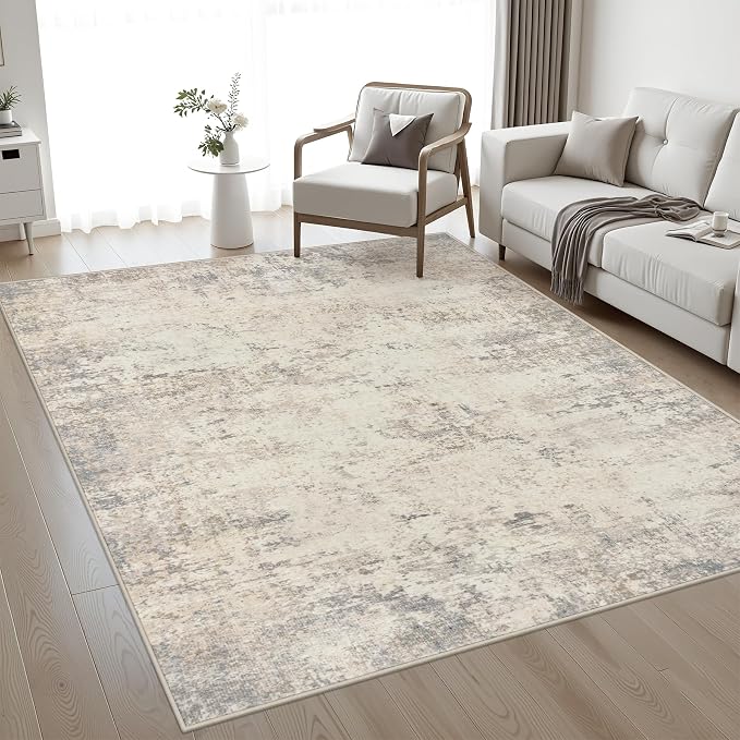 Area Rug Living Room: 4x4 Modern Washable Soft Carpet Brown Beige | by FXRHLP