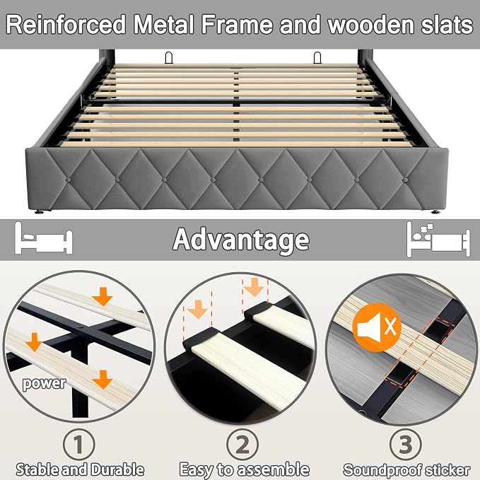 Modern Multi-Color LED Light Queen Bed Frame - Image 8