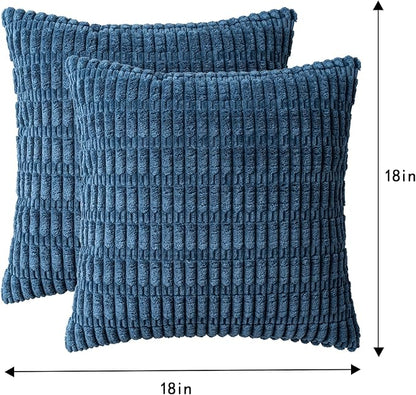 Aegero Pack of 2 Corduroy Decorative Throw Pillow Covers 18x18 Inch, Teal | - Image 7