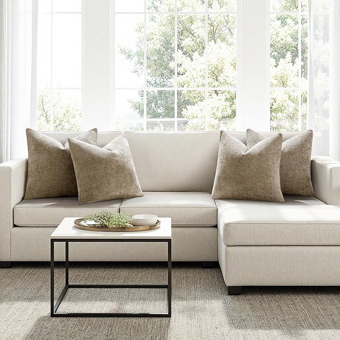 MIULEE Soft Decorative Chenille Pillow Covers Khaki 18x18 Pack of 4 | Modern - Image 4