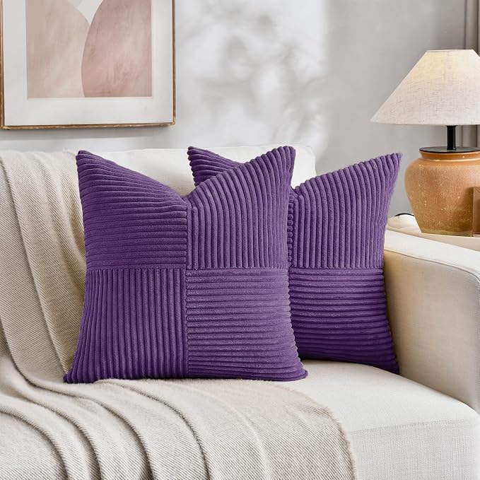 Fancy Homi 2 Packs Purple Euro Decorative Throw Pillow Covers 26x26 Inch - Image 5