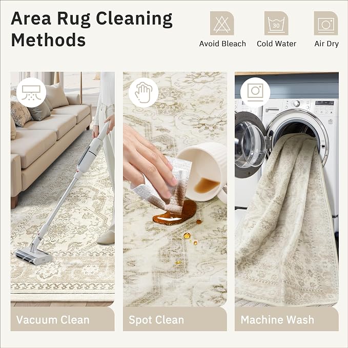 Soalmost 10x14 Area Rugs for Living Room Washable Rug Non-Slip Beige/Brown | - Image 9