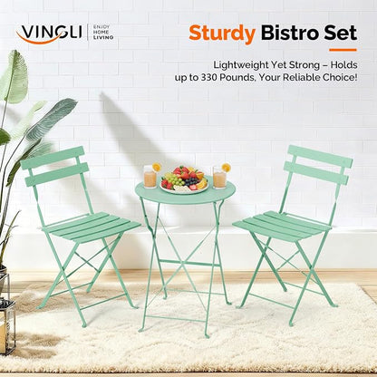 VINGLI Outdoor Folding Bistro Table and Chairs Set of 2, 3-Piece Bistro Set - Image 3