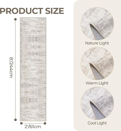 2x8 Runner Rug Non Slip, Washable Hallway Runner Rug, Taupe | Neutral Rugs - Image 2
