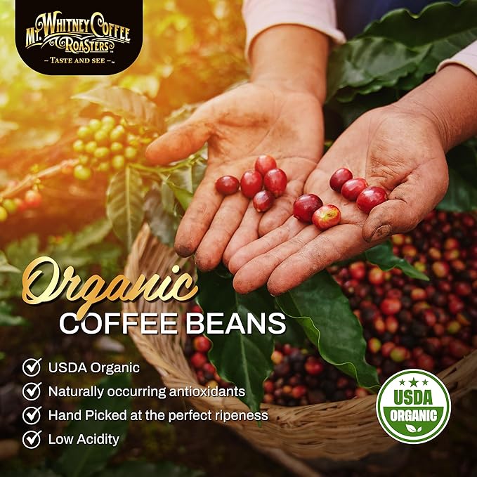 Mt. Whitney Organic Papua New Guinea, Medium Dark Roast, Low Acid, Coffee (Ground, 12oz)