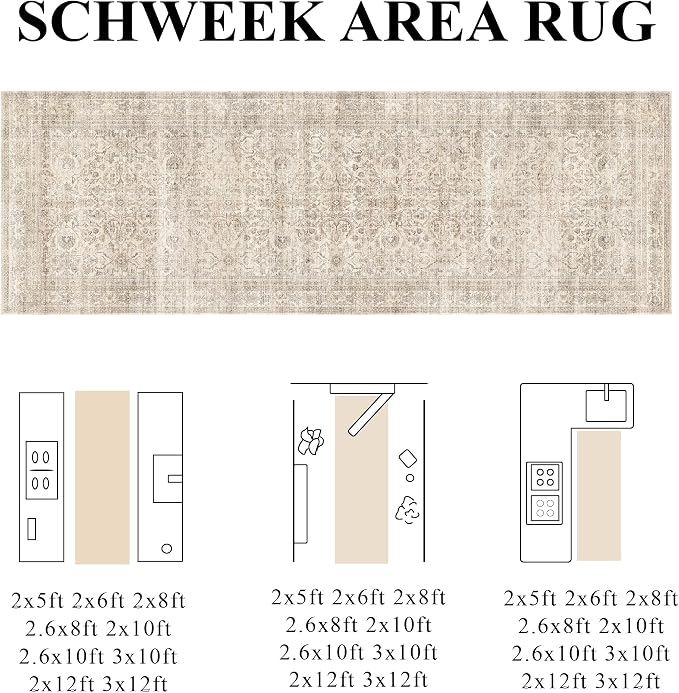 Schweek 2x8 Hallway Runner Rugs Washable Vintage Non Slip Kitchen Rugs Beige - Image 2