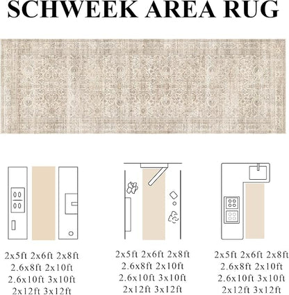 Schweek 3x12 Hallway Runner Rugs Washable Beige Kitchen Runners Non Slip | Low - Image 2