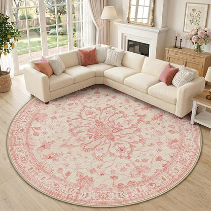 RELEANY Washable Area Rug, Round 10ft, Water Repellent, Pet Friendly, Vintage by RELEANY