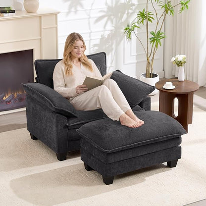 Oversized Accent Chair with Ottoman, Upholstered Armchair with Extra Thick - Image 4