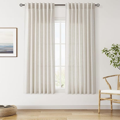 Pearl White Linen Curtains 63 Inch Length by Nanspring