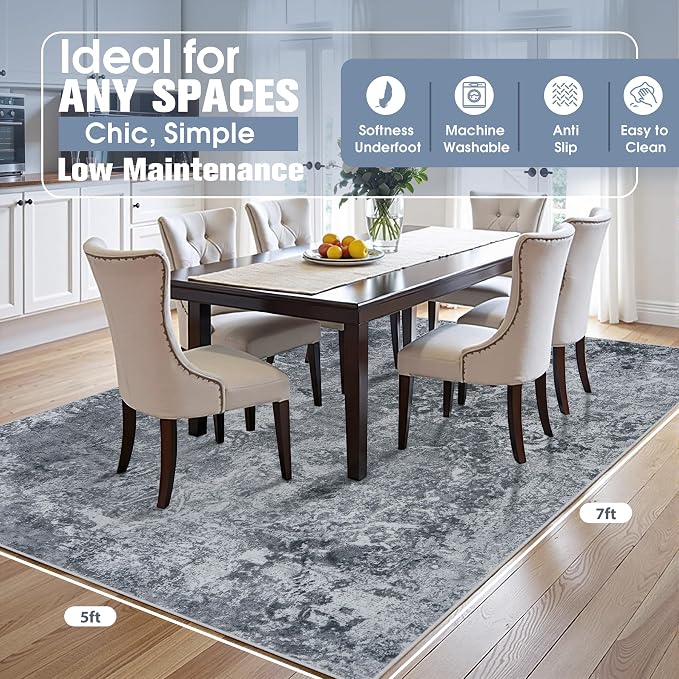 Aelenmu 5x7 Area Rugs for Living Room Washable Bedroom Dining Room Black | - Image 2