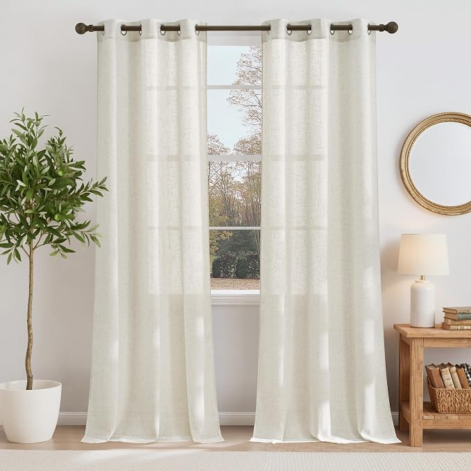 NICETOWN Linen Blend Living Room Curtains 84 inches Long, Grommet Flax Linen by NICETOWN