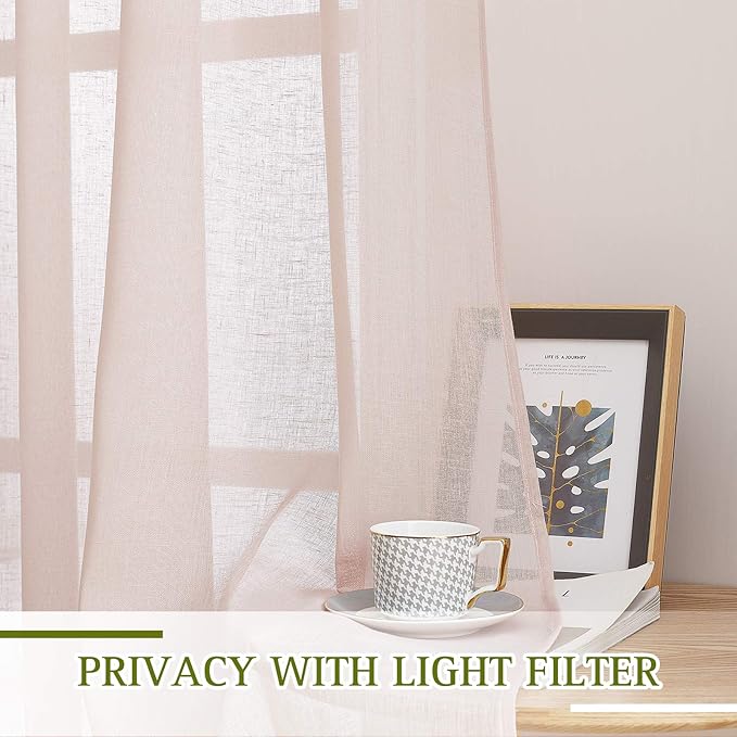 NICETOWN Semi Sheer Rich Linen Curtains Flax Texture, Grommet Vertical Thick - Image 3