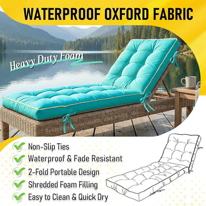 72x21 Inch Folding Chaise Lounge Cushion Quick Dry - Image 2