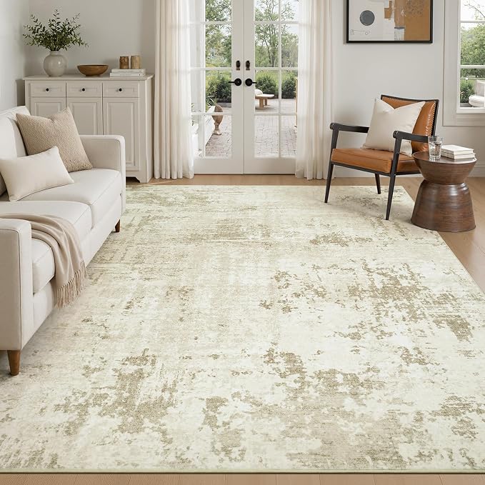 Rugflix 5x7 Area Rugs for Living Room, Washable Linen Beige Large Rug | Machine - Image 9