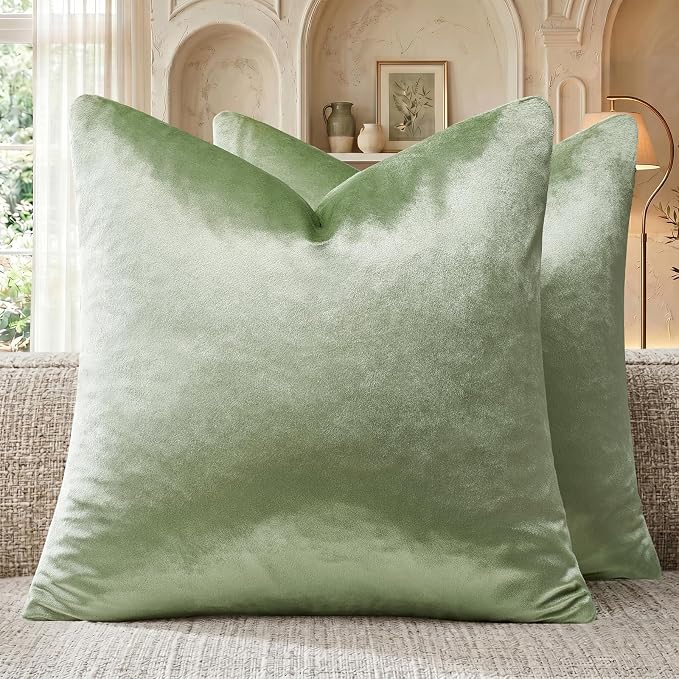 GIGIZAZA Sage Green Velvet Throw Pillow Covers 16x16 Pack of 2 | Decorative by GIGIZAZAFocusingonhomedecoration