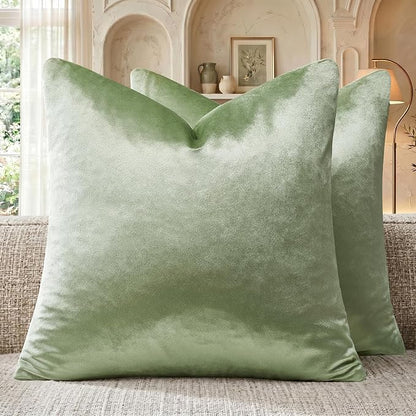 GIGIZAZA Sage Green Velvet Throw Pillow Covers 18x18 Pack of 2 | Decorative by GIGIZAZAFocusingonhomedecoration