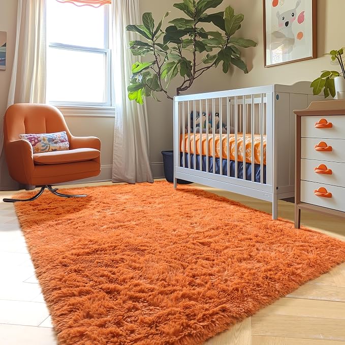 Amdrebio Burnt Orange Fluffy Shag Rust Small Area Rug 3x5 - Image 7