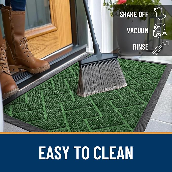 OLANLY Front Door Mat Outside 71x23, All-Season Absorbent Rubber Doormat | Green - Image 6