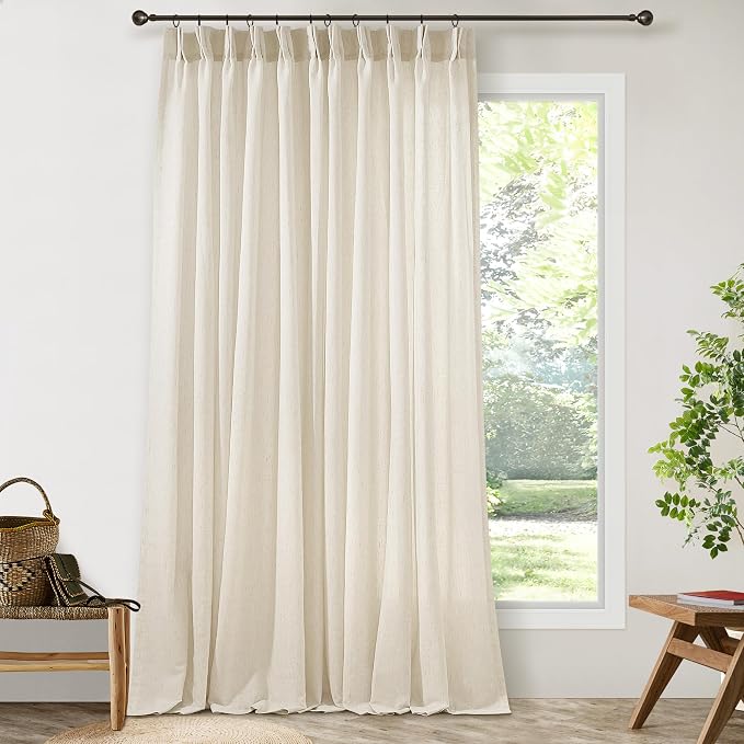 Pinch Pleat 120 Inch Linen Curtains 72 Inch Width Light Filtering | Semi Sheer - Image 7