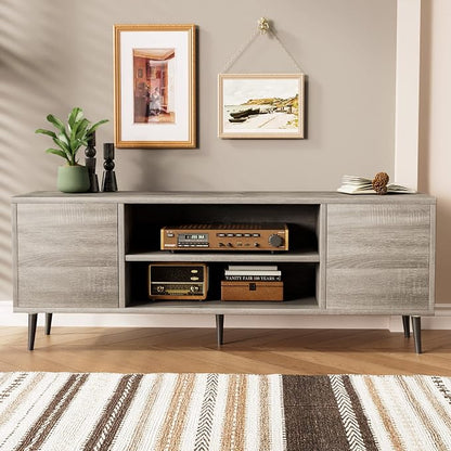 JUMMICO TV Stand for 65 Inch TV, Mid Century Modern TV Stand, Entertainment - Image 8