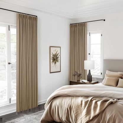 Light Brown Pinch Pleated Full Blackout Curtains Linen Blend 80 Inches Long | - Image 8