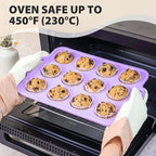 2 Pack Silicone Muffin Pan 12 and 24 Cup with Metal Frame, Non Stick Silicone Mini Cupcake Pan with Handles, BPA Free Silicon Regular Muffin Tin Tray Small for baking, egg bites, Mold Purple