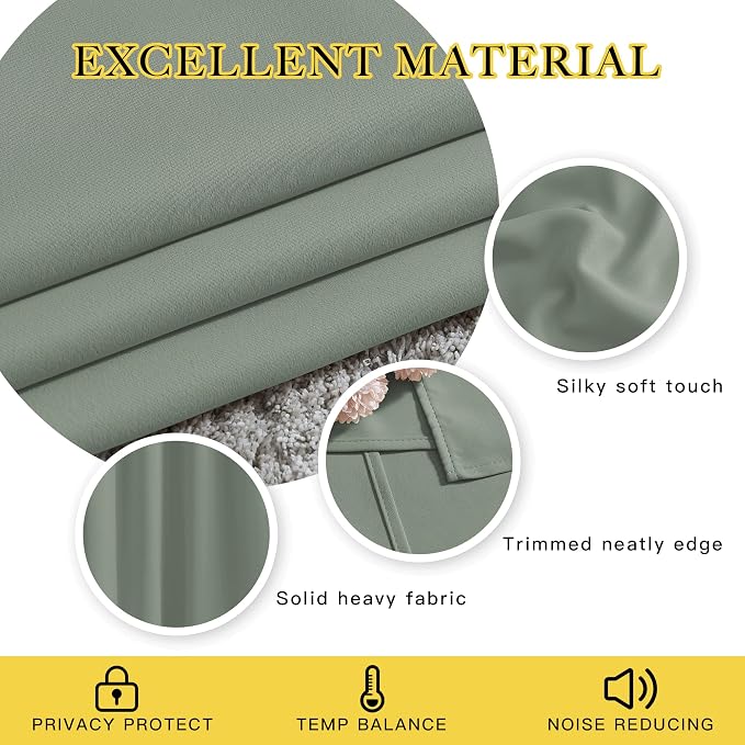 NICETOWN Sage Green Blackout Curtains 63 inch Length - Image 4