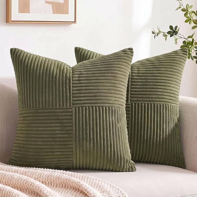 Fancy Homi 2 Packs Olive Green Decorative Throw Pillow Covers 16x16 Inch by Fancy+Homi