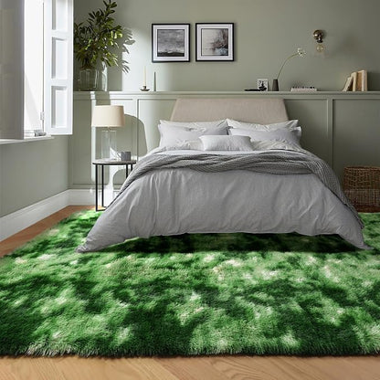 Fluffy Moss Green Rugs for Living Room 5x8, Modern Bedside Forest Carpets | - Image 5