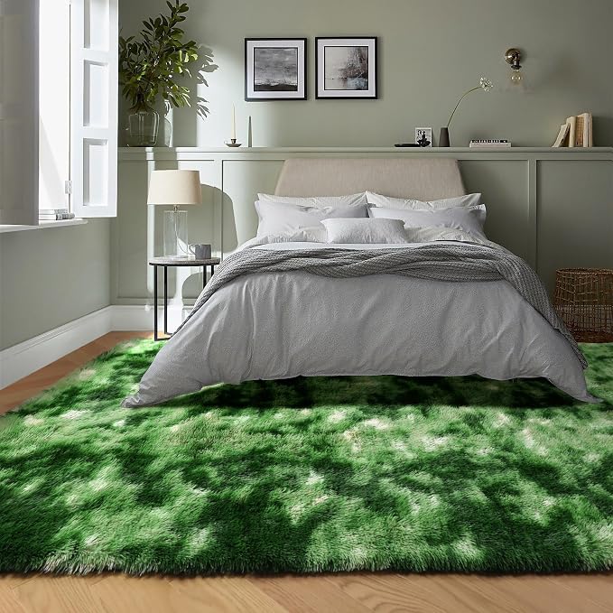 Fluffy Moss Green Area Rugs for Bedroom Living Room 4x6 Ft, Non-Slip Carpet | - Image 6