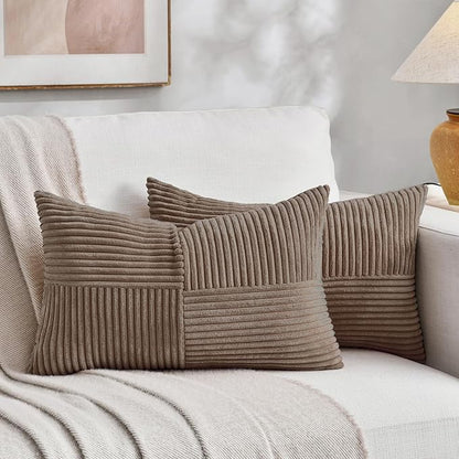 Fancy Homi Set of 2 Light Brown Lumbar Decorative Throw Pillow Covers 16x26 Inch by Fancy+Homi