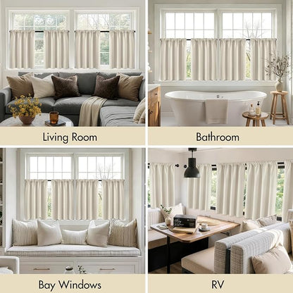MIULEE 4-Panel 36 Inch Blackout Kitchen Tier Curtains Over Sink Cream White | - Image 6