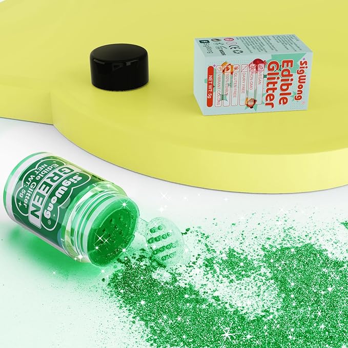 Green Edible Glitter - 5g Food Grade Cake Decorating Shimmering Glitter, Edible Sprinkle Luster Dust for Drinks, Chocolates, Fondant, Strawberries, Cupcakes, Candy, Cookie - Vegan