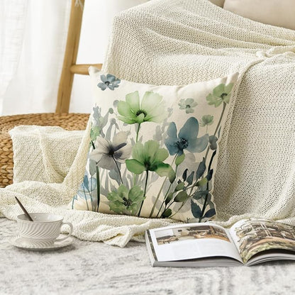 AVOIN colorlife Poppy Flowers Chinoiserie Throw Pillow Cover 18x18 Inch | Blue - Image 2