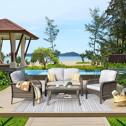 ovios 4-Piece Patio Furniture Set, Outdoor Wicker Sofa - Image 9