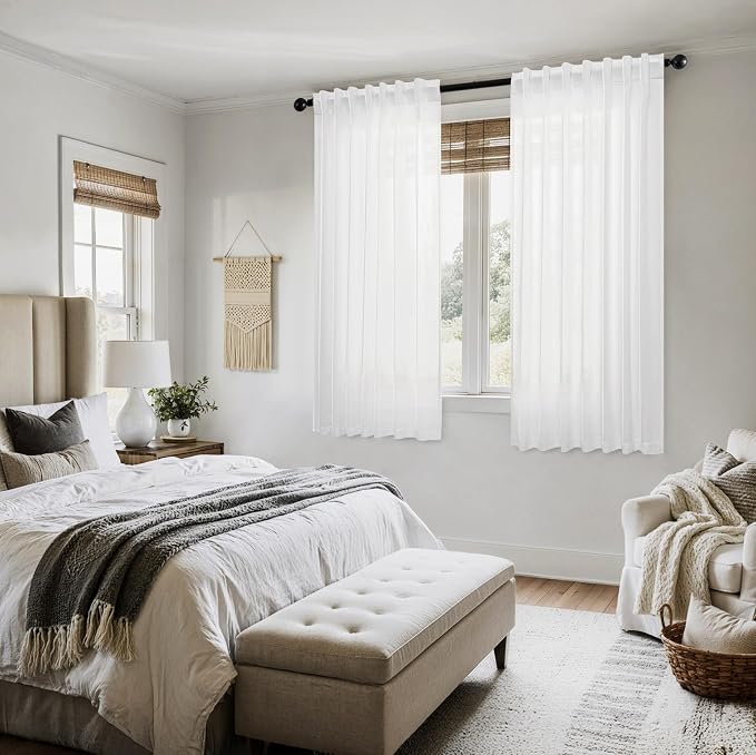 MIULEE White Linen Curtains Short 60 Inch Long 2 Panels - Image 6