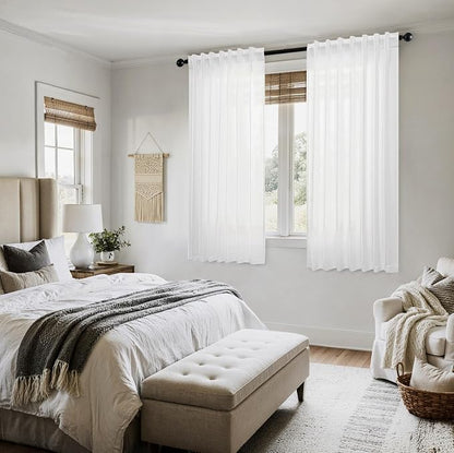 MIULEE White Linen Curtains Short 48 Inch Long 2 Panels - Image 6
