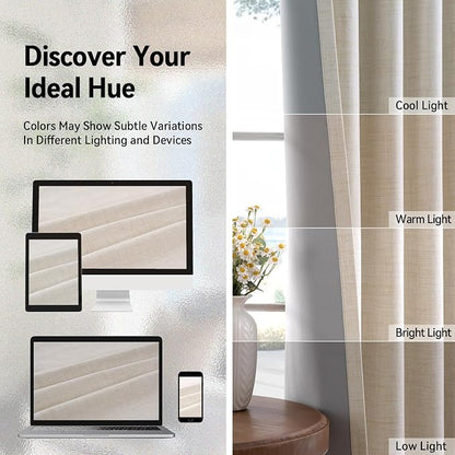 100% Blackout Linen Textured Curtains 96 Inch Long, Butter Cream | 100% - Image 7
