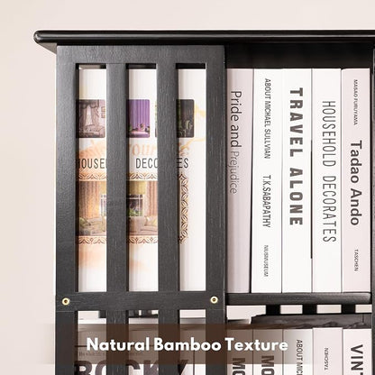 YOWOS Rotating Bookshelf Tower, 360° Display Spinning Bookcase, Bamboo - Image 8