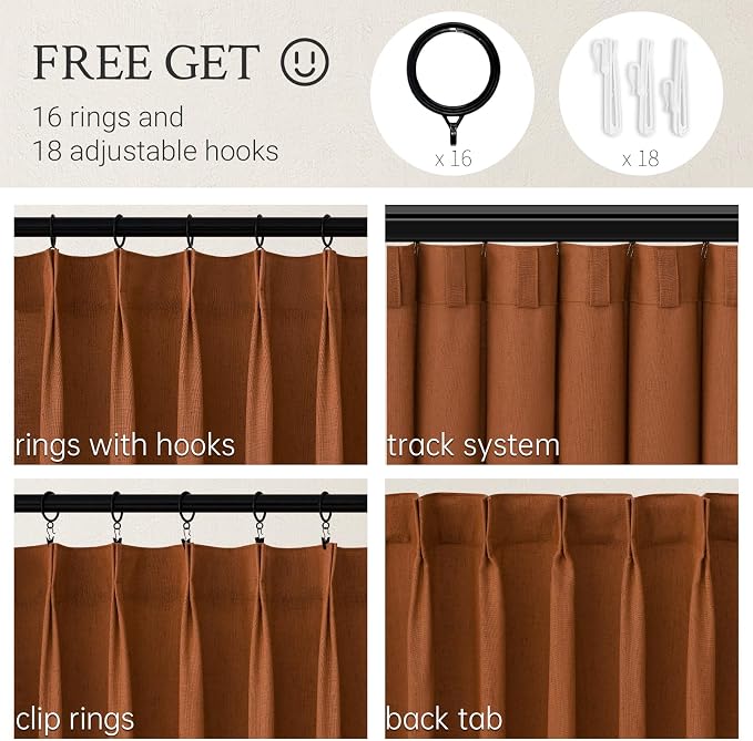 Topfinel Terracotta Pinch Pleated Sheer Curtains Panels - Image 2