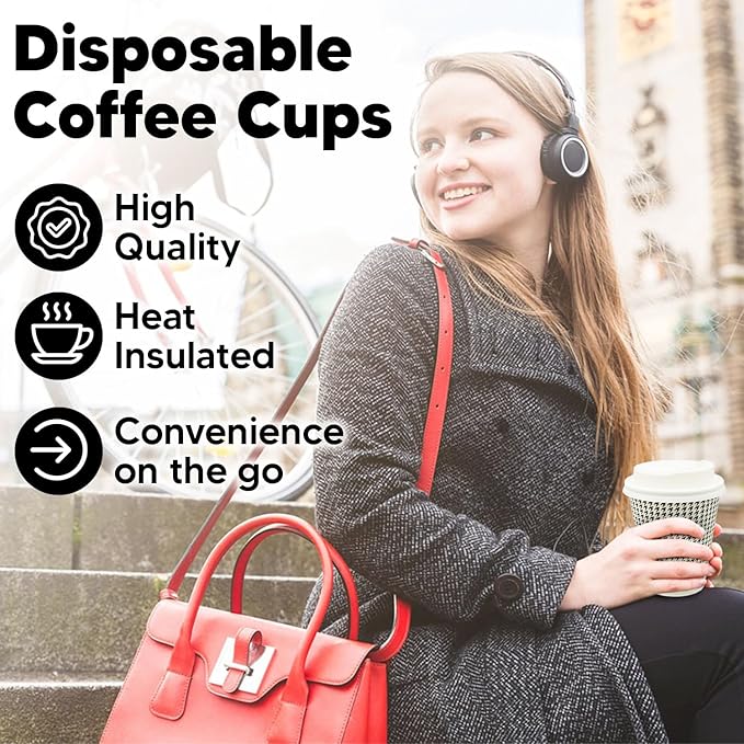 8 oz Coffee Cups - 200 Pack【No Lids】 Insulated Corrugated Disposable Paper Cups To Go, Double Wall Paper Hot Cups Bulk for Hot Beverage or Cold Drinks