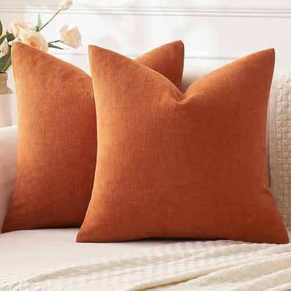 MIULEE Halloween Fall Burnt Orange Chenille Euro Pillow Covers, 22x22 | Set of 2 by MIULEE