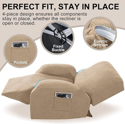 Oversized Recliner Chair Covers, 4-Piece Stretch Geometric Strokes Jacquard - Image 4