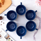 Set of 6 Cups Vintage Design 12 oz Professional Barista Ceramic Latte Art Cappuccino Cups Set (Embossed Blue * 6)