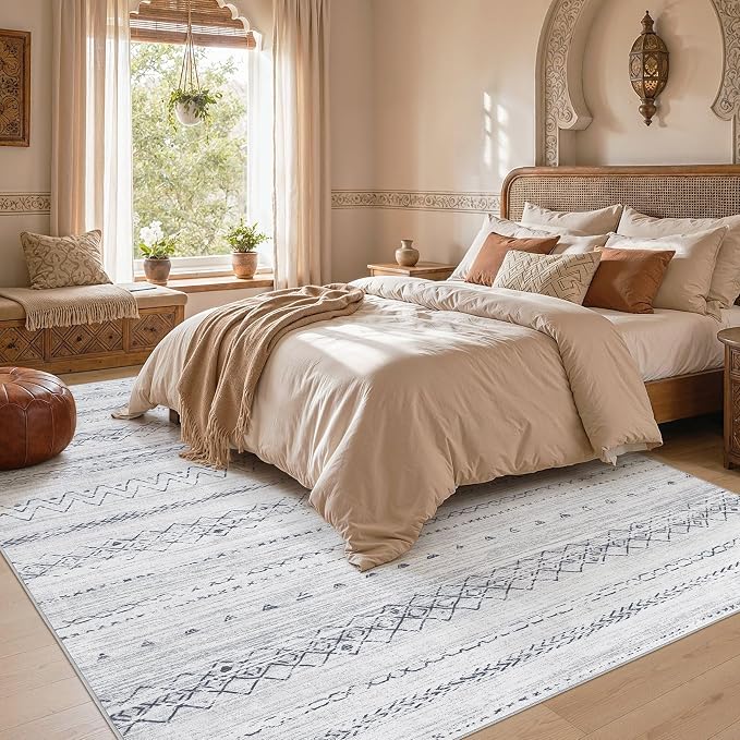 cotiled Boho 7x9 Area Rug for Living Room: Large Moroccan Washable Rug | Stain - Image 6