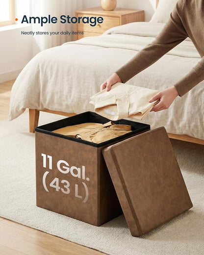 SONGMICS HOME Storage Ottoman, Removable Lid, Foldable Foot Stool, PU Leather - Image 5