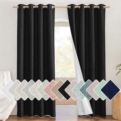 NICETOWN Vintage Open Linen Weave Flax Thermal Black Curtains by NICETOWN