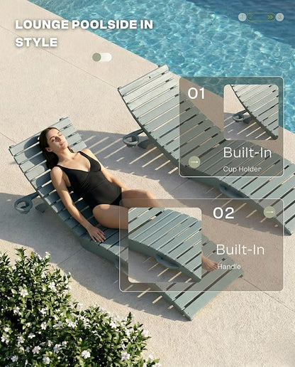 Folding HDPE Pool Lounge Chairs Set of 4, Pre-Assembled Outdoor Chaise Lounge - Image 5