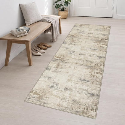 3x10 Washable Runner Rug：Modern Abstract Soft Carpet Beige Brown | - Image 3